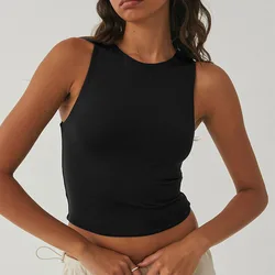 Sleeveless tight bottom shirt, round neck I-shaped solid color top, casual vest