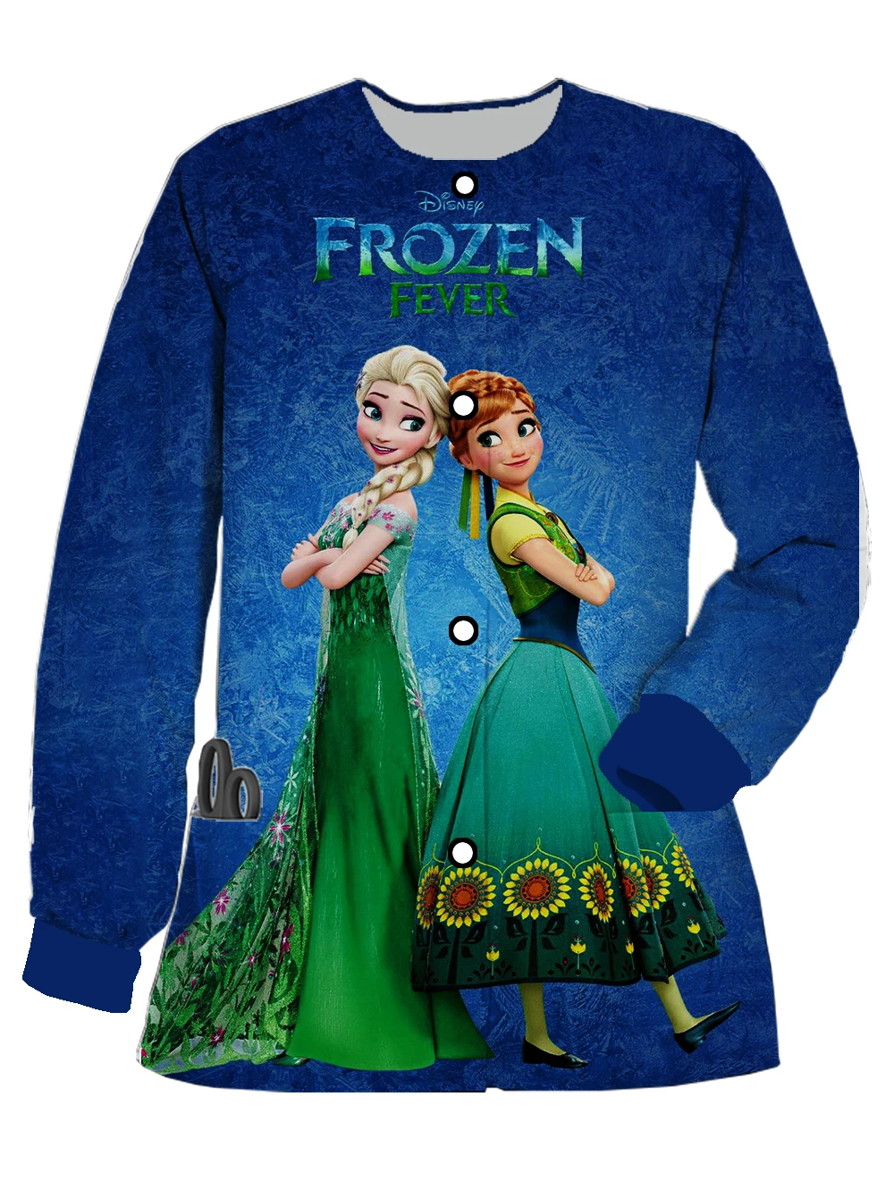 Moda feminina roupas disney princesa elsa impresso manga longa bolso cardigan feminino hospital roupas de trabalho roupas de enfermagem