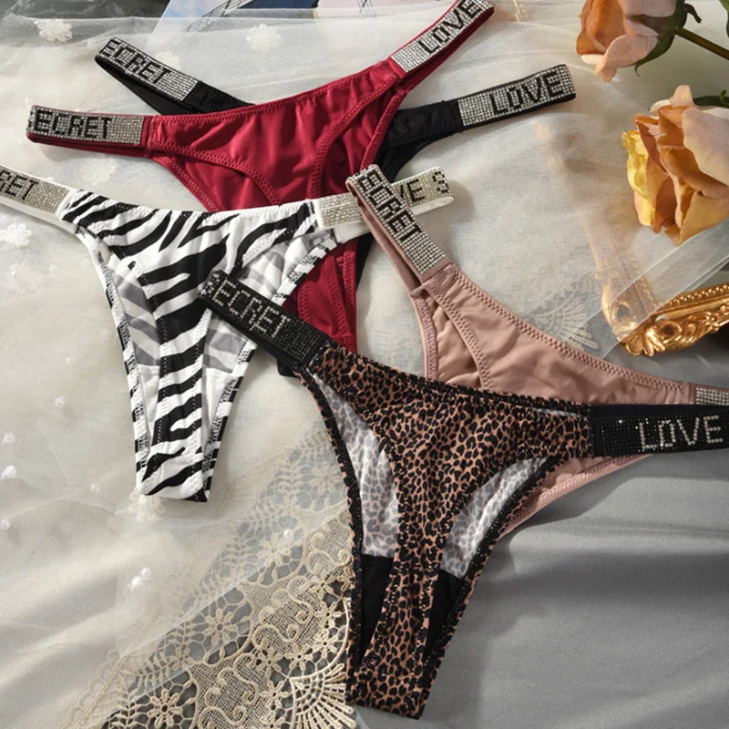 Low Waist Sexy Panties Women Thongs Rhinestones Letter Diamonds G-string Sports Thong Shorts Briefs T-back Fitness S-XL - Image 2