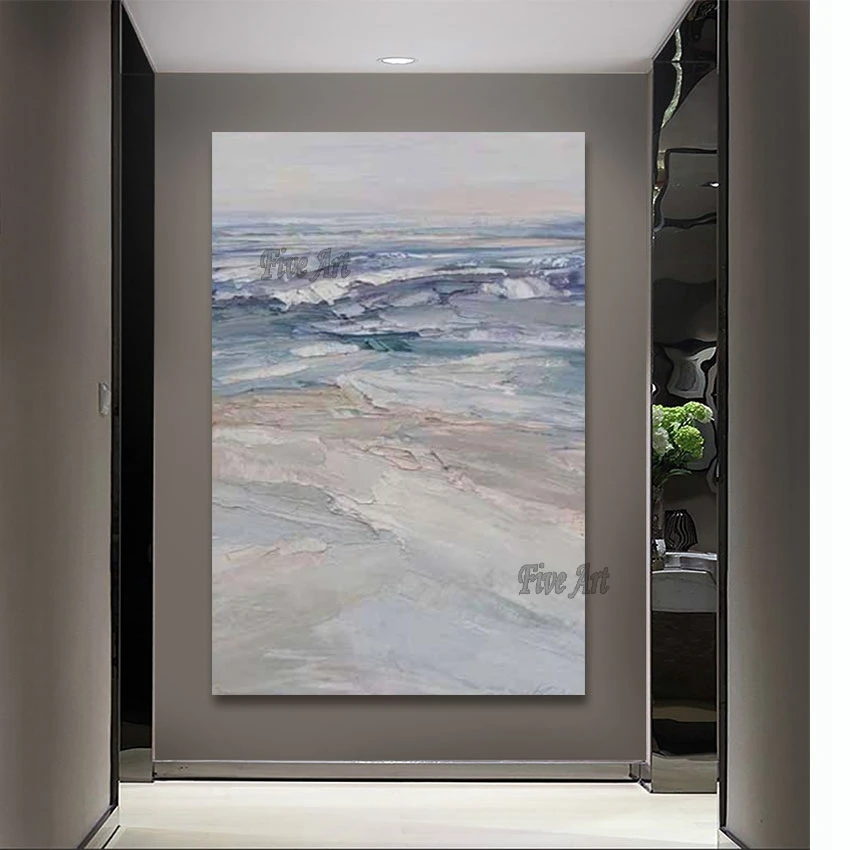 لوحة زيتية تجريدية قماشية، لون فاتح، نسيج سميك، فن حديث غير مؤطر، ديكور منزلي، صورة جدارية للمطعم