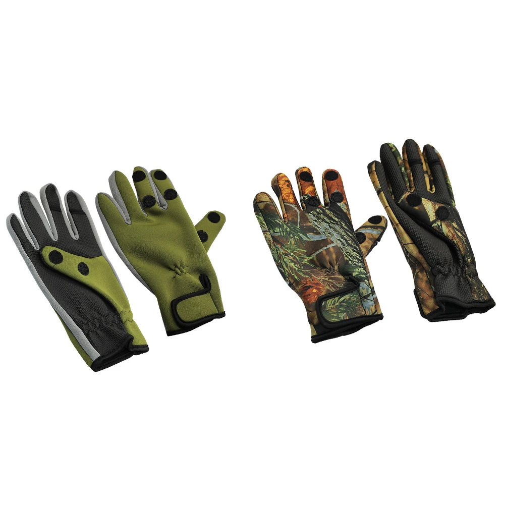 Men Camo Gloves Outdoor Ice Fishing Winter Warm With Release Index Thumb Middle Fingers Gloves For Outdoor Fishing