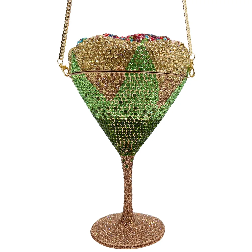 

XIYUAN Women Green Cup Clutch Bag Full Crystal Evening Party Purse Wedding Bridal Handbag Luxury Designer Floral Diamond Clutch