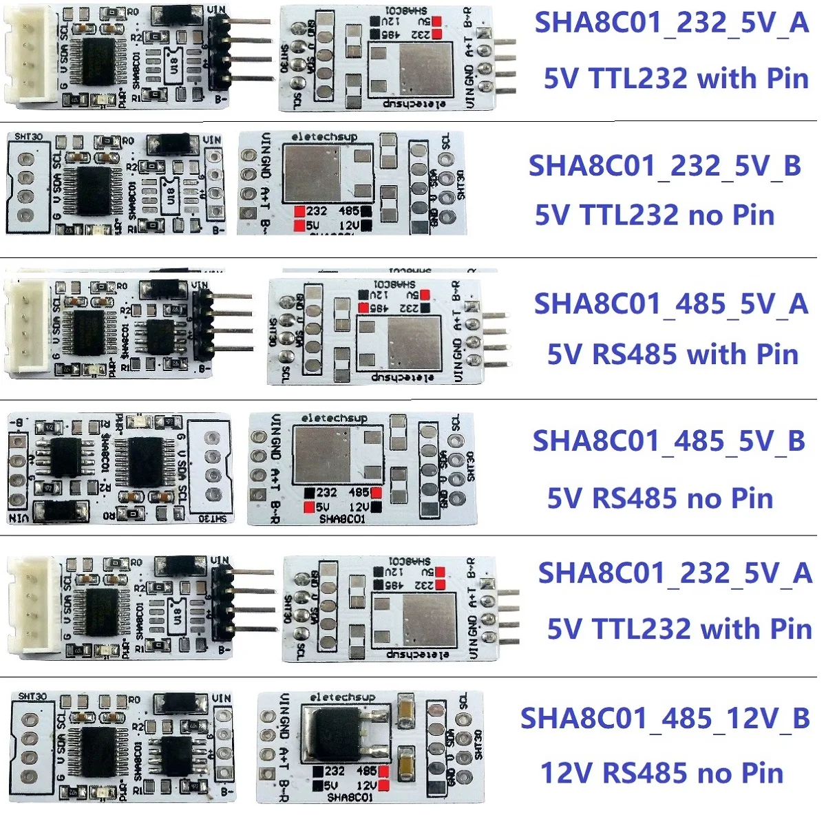 -40-125Celsius 0-100%RH SHT30 SHT3X RS485 RS232 TTL Modbus Rtu Digital Temperature Humidity Sensor Module SHA8C01