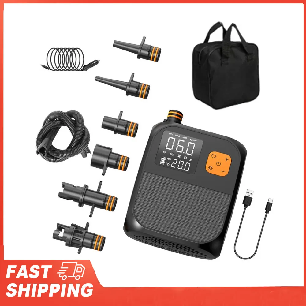 

Портативный насос для сапборда с функцией Power Bank, 6 насадками и LED-подсветкой, электрический компрессор высокого давления 25 PSI