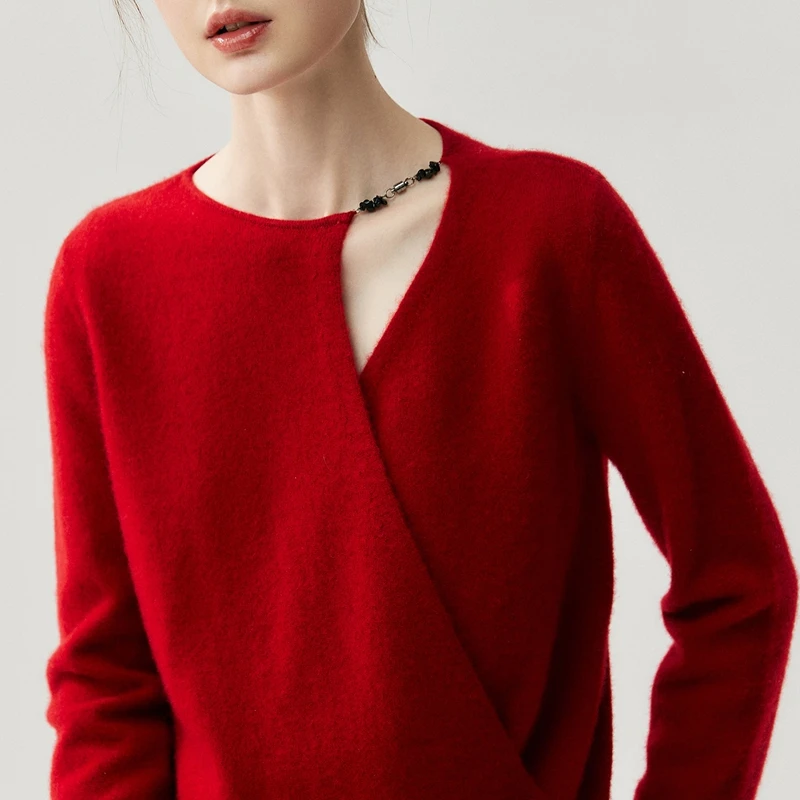 

Chic Women 100% Cashmere Sweater Luxury Design O-neck Long Sleeve Pullover Sweater Autumn Winter High Quality Cashmere Knit Tops