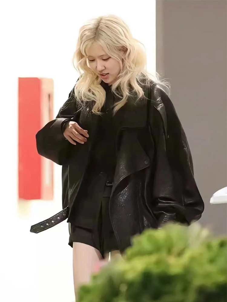 Vintage kurtka motocyklowa z motywem małpy, skórzana, damska, z kołnierzem, młodzieżowa, wykonana z PU, nie dostępna w sklepach.