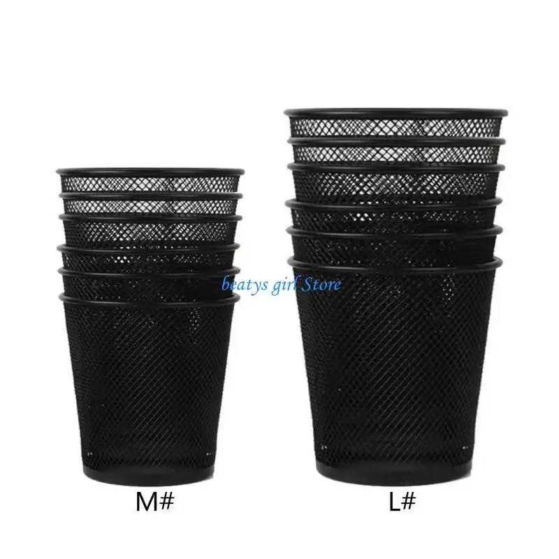 

C7AB 6Pcs Cylinder Makeup Tool Holder Jar Student Pencil Holder Black Mesh Large Capacity Makeup Tools Storage Jar