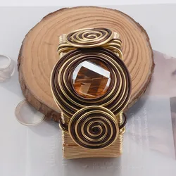 Exaggerated Metal Wire Winding Cuff Bangles Big Brown Rhinestone Heavy Metal Bracelet For Women Personality Jewelry Gifts