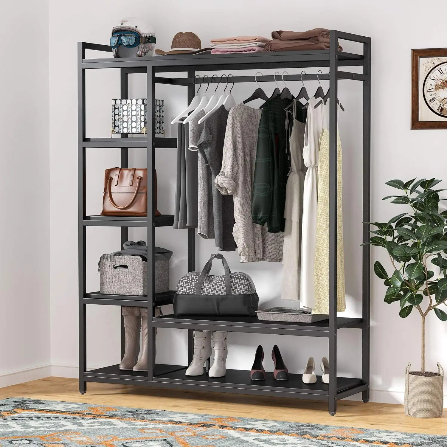 

Tribesigns Free-standing Closet Organizer with 6 Storage Shelves and Hanging Bar, Large Standing Clothes Garment Rack