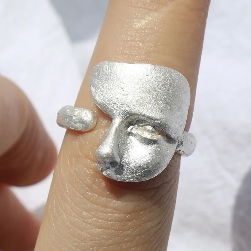 Creative Mystical Masked Faces Ring Goth Style Personality Mask Open Rings for Men Women Jewelry Gift