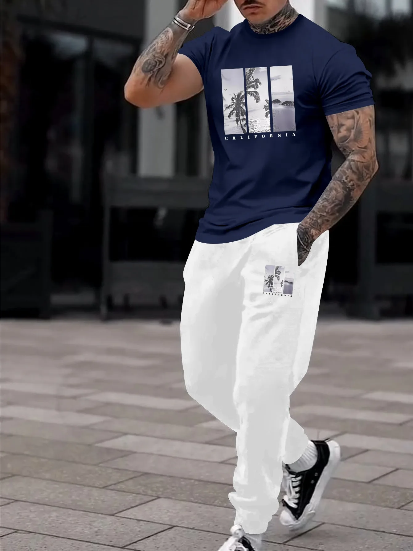 

Summer 2025 New men's suit with palm print for outdoor streetwear