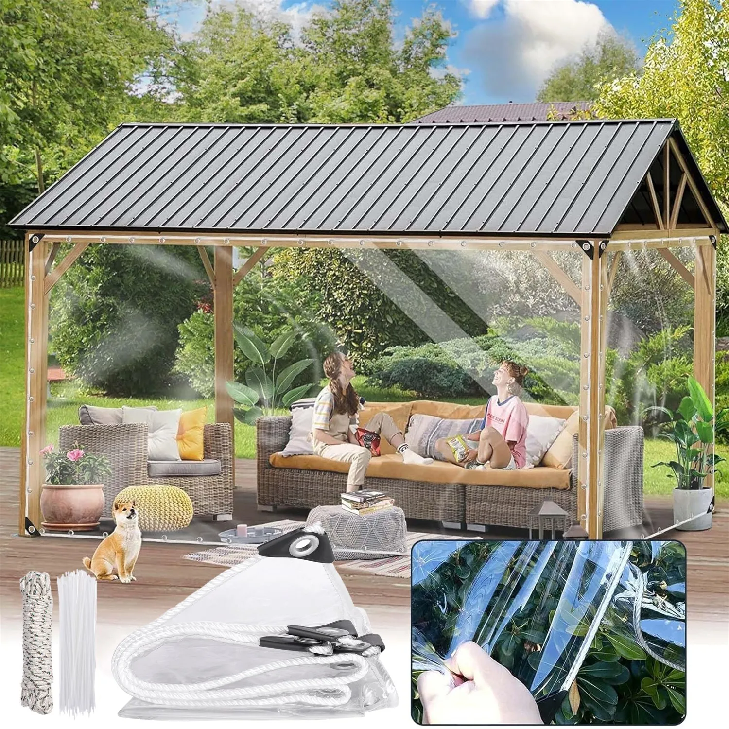 Bâche transparente avec œillets 420 g/m2, bâche de tente en PVC, imperméable et résistante aux intempéries pour plantes et serre