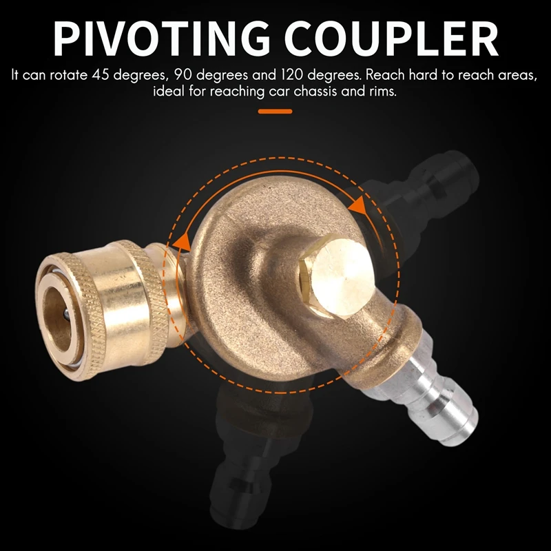 Pivoting Coupler For Pressure Washer Nozzle, Gutter Cleaner Attachment For Gutter Cleaning, 240 Degree, 4500 Psi, 1/4 Inch Quick