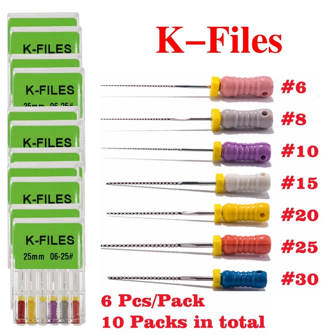 K-FILE Dental Endodontic Root Canal Hand Use K-Files 25mm Stainless Steel 10Pack/60PCS