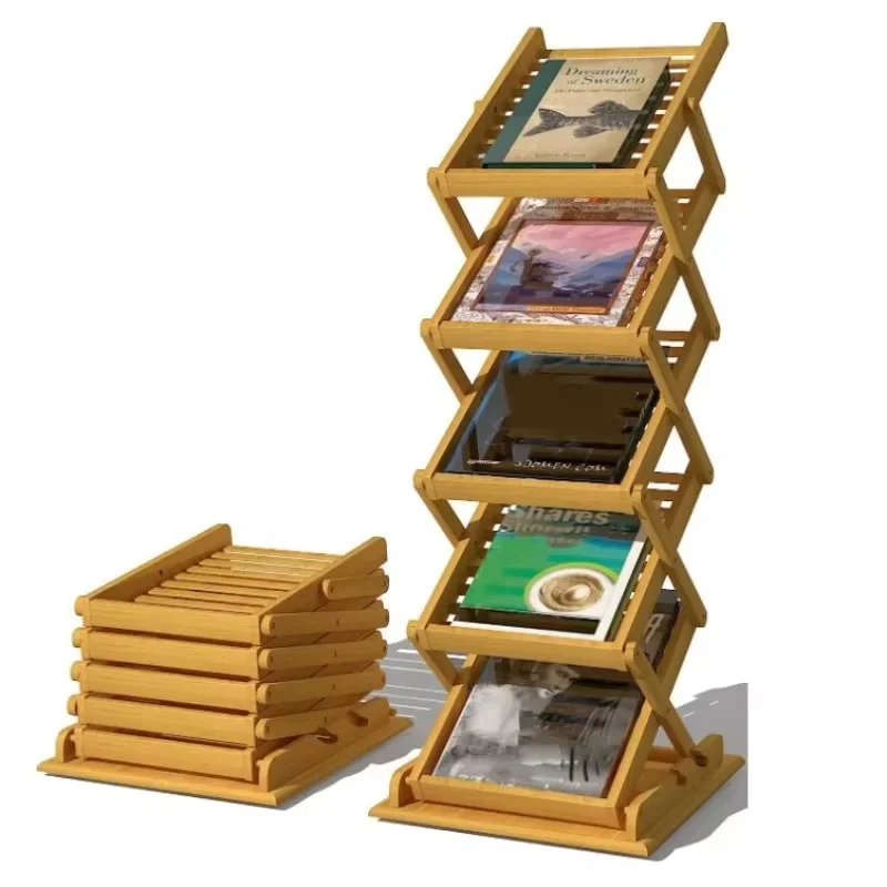 

Foldable Magazine Stand Bamboo Brochure Display Stand Portable Pop-Up Literary Stand with 5 Pockets