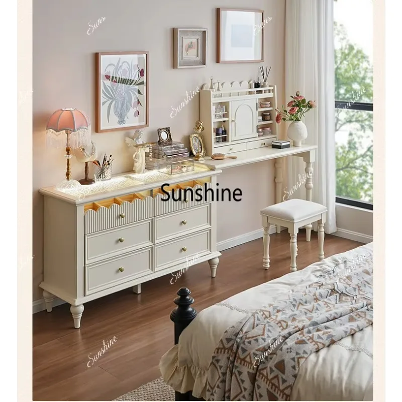 

YFrench cream style dresser chest rotatable all solid wood bedroom storage