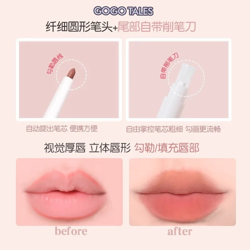 GOGOTALES Matita per labbra opaca Rossetto in velluto nudo Resistente all'acqua Ombra modellante Contorno Matita per labbra Trucco labbra naturale a lunga durata