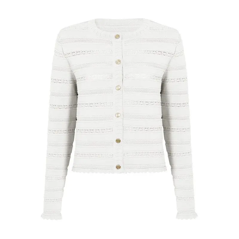 

Fashionable Hollow out Long Sleeve Knitted Sweater Cardigan Women's Premium Spring Autumn New Style Top Outerwear