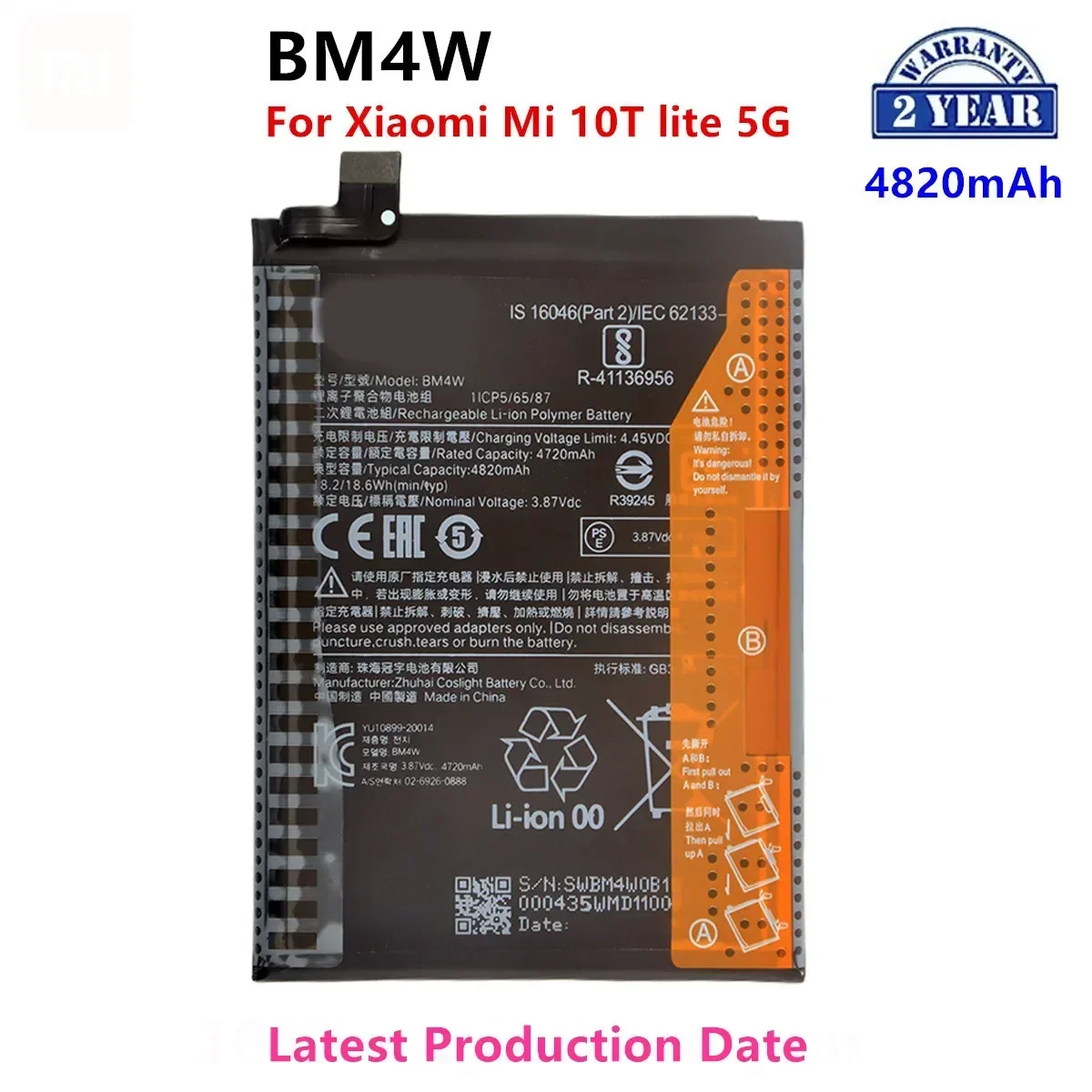 Brand New  BM4W 4820mAh Battery For Xiaomi Mi 10T lite 5G High Quality Phone Replacement Batteries +Tools