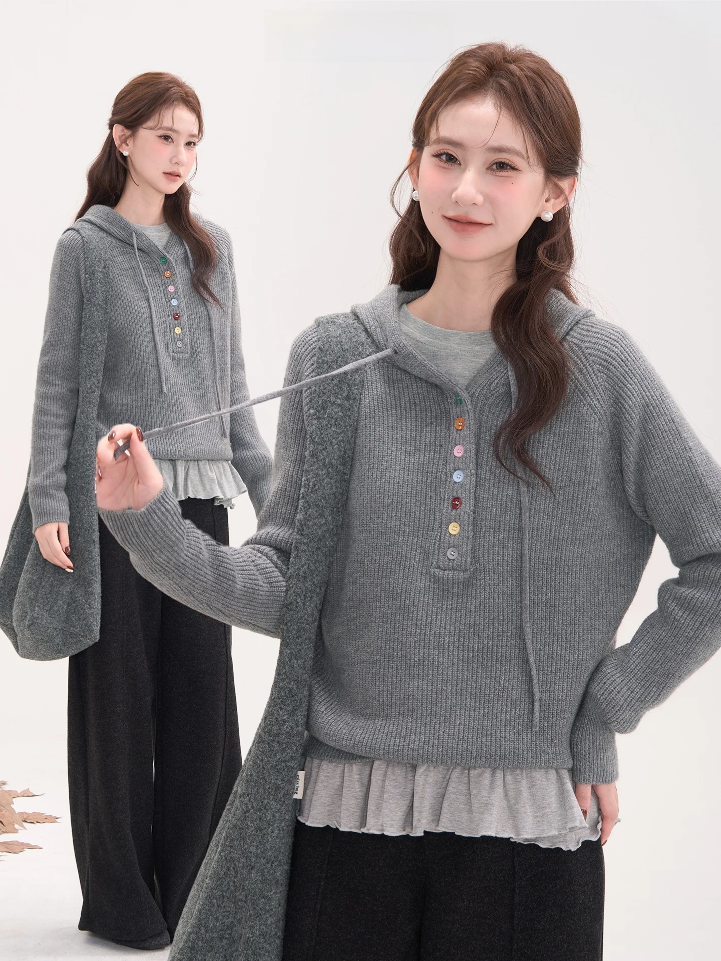 

Вязаная толстовка с капюшоном из искусственного меха Heme для женщин, осенне-зимний свитер на пуговицах, повседневный теплый модный свитер для девушек, эксклюзивно онлайн