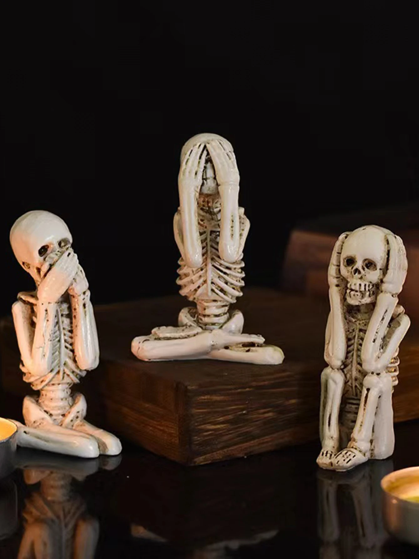 3 Sets: Fashionable Creative Resin Skeleton Horror Actions Dont Listen Dont Watch Dont Say Skeleton Decoration Halloween Gifts