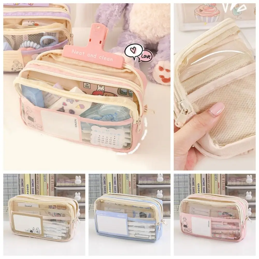 grande capacidade kawaii transparente lapis cases estetica pencil bolsa bonito criancas papelaria pen case estudantes material escolar 01