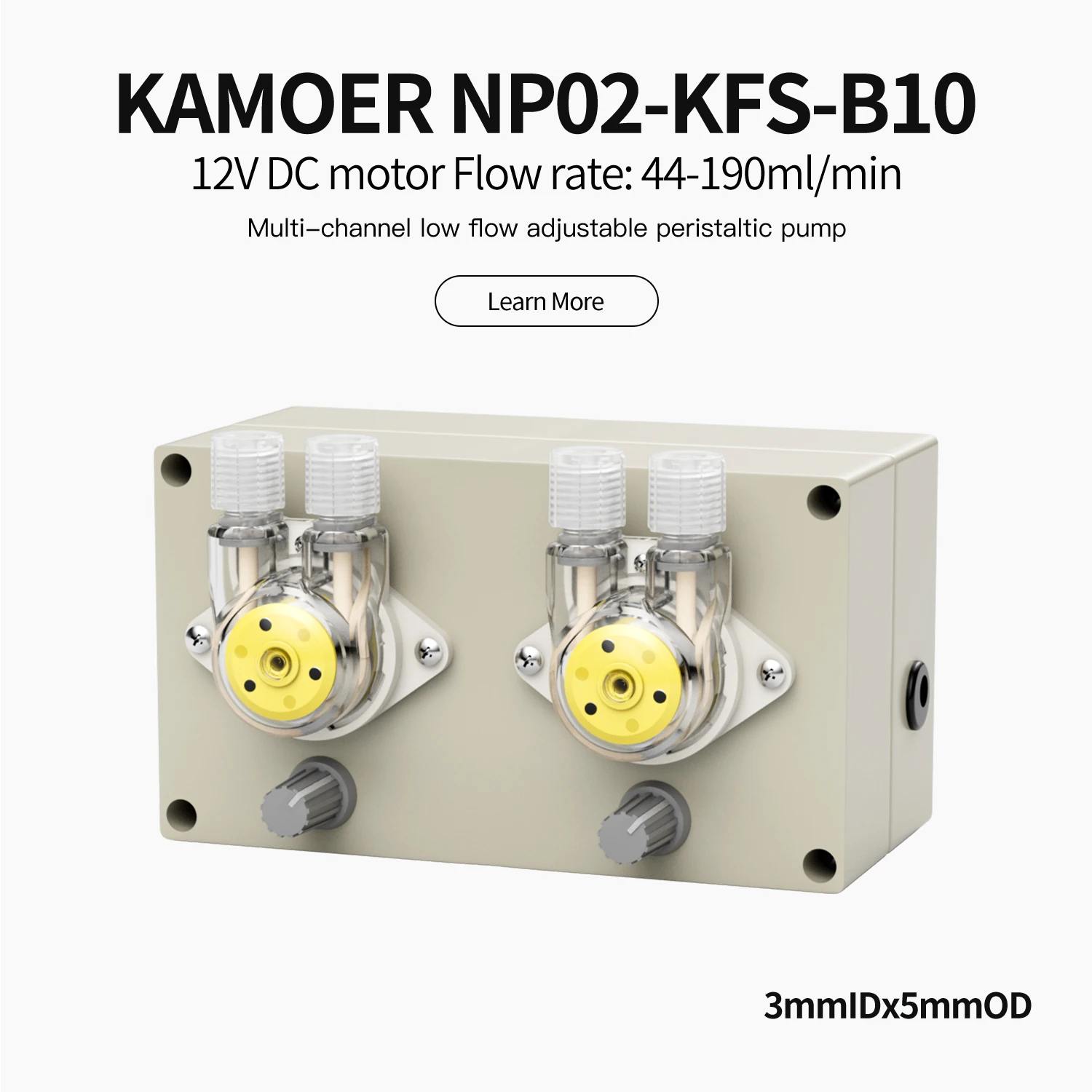 Kamoer NP02-B10 Multi-Head Peristaltic Pump 15ml~90ml/min 12V DC Motor Adjustable Dosing Pump with Double-head for Lab(3.0x5.0)