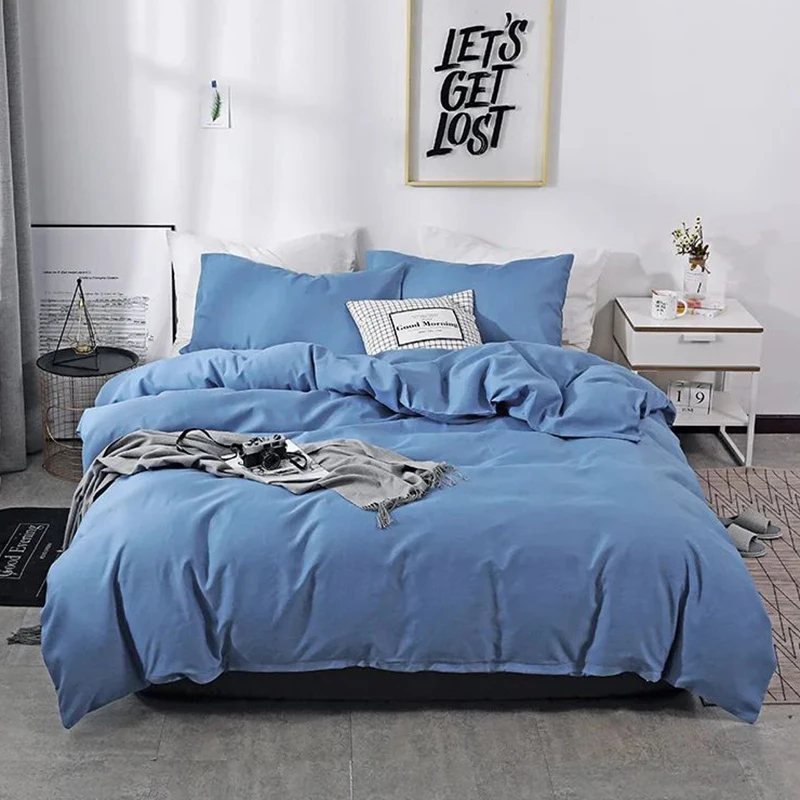 Nordic Solid Color Brushed Duvet Cover 220x240 Single Double Bed Microfiber Bedding Set Soft Skin Friendly Quilt Cover Sets Blue