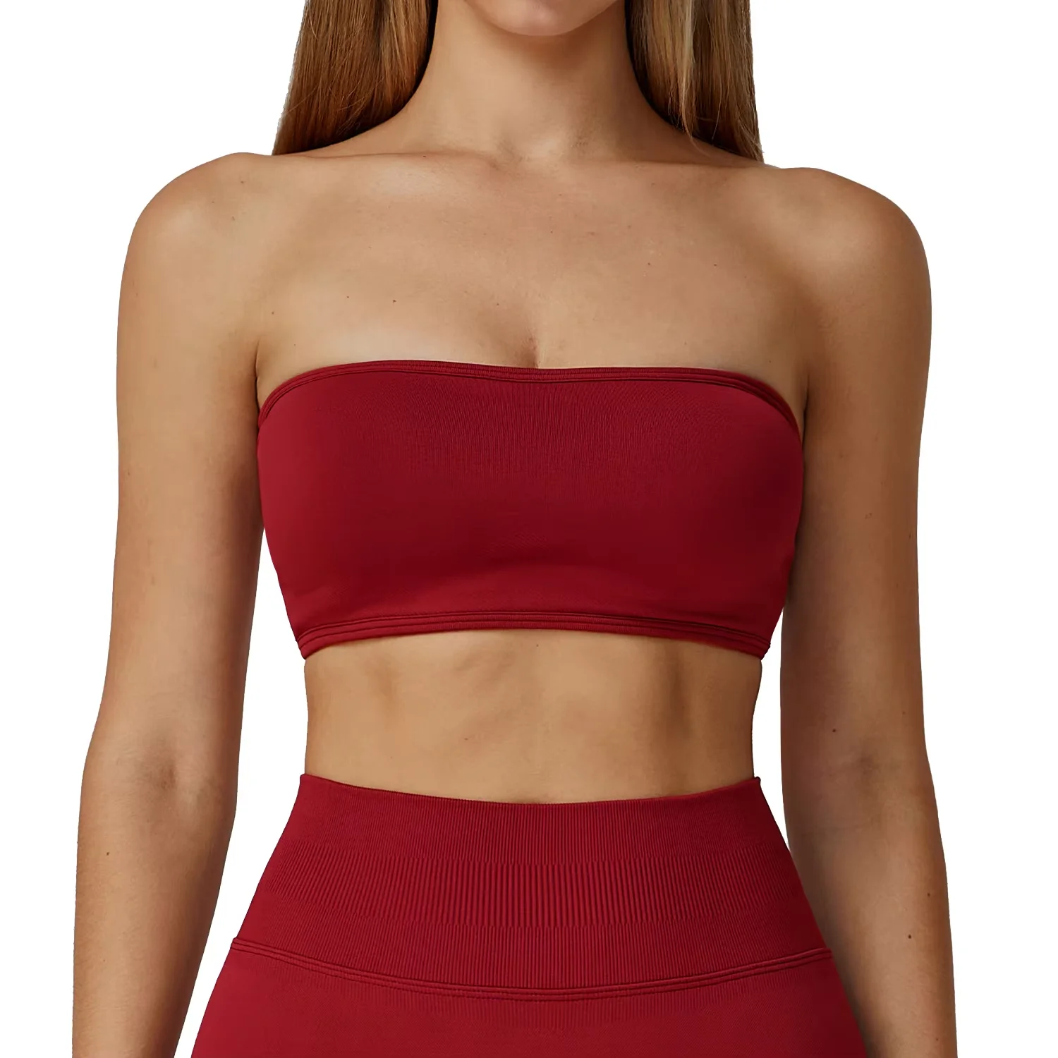 Women's Strapless Sports Bra Compressed Seamless One-Piece Crop Top for Gym Fitness Yoga Wear Running