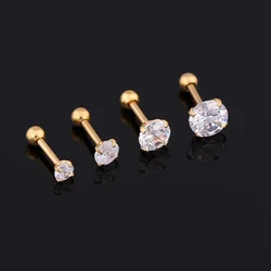 1 Piece 4 Prong Rhinestone Ear Studs Earrings For Women/Men Tragus Cartilage Standard Lobe Piercing Jewelry Gift