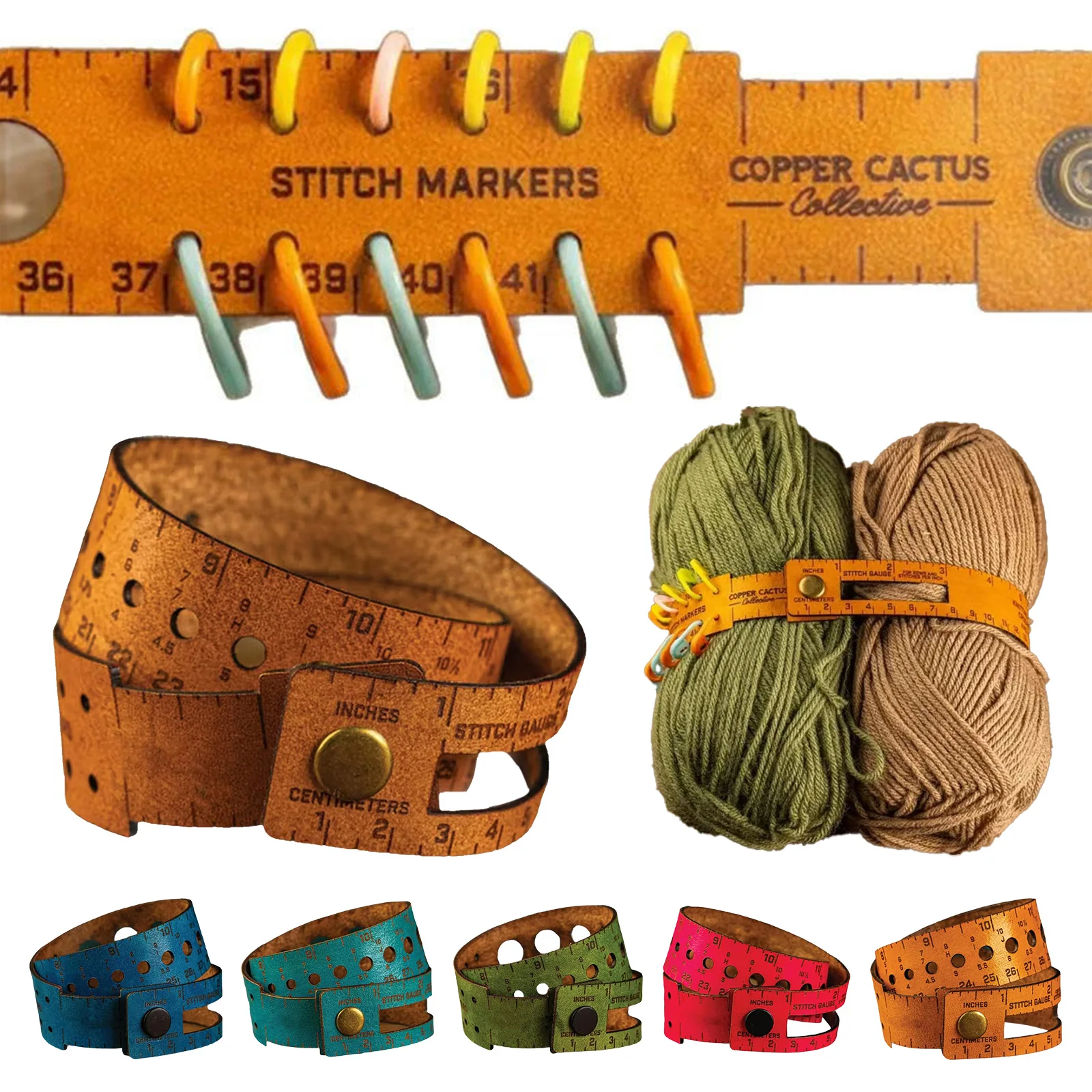 7 in 1 48cm Leather Measuring Tool Multi-Wrap Crochet Hole Measuring Ruler Portable Storage Leather Accessories For DIY Crafters