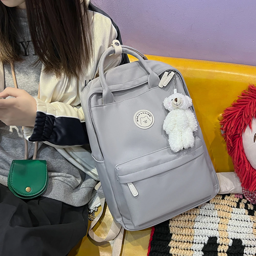 

Teens Childrens Rucksack Large Capacity with Plush Pendant Kawaii Backpack Solid Zipper for Work Camping Sports Travel Backpack