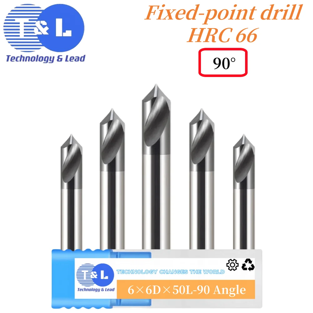 

T&L HRC66 Spiral Groove Tungsten Steel Centering Drill 90° Chamfer 2-Flute Milling Cutter Center Drilling Fixed Point Tools