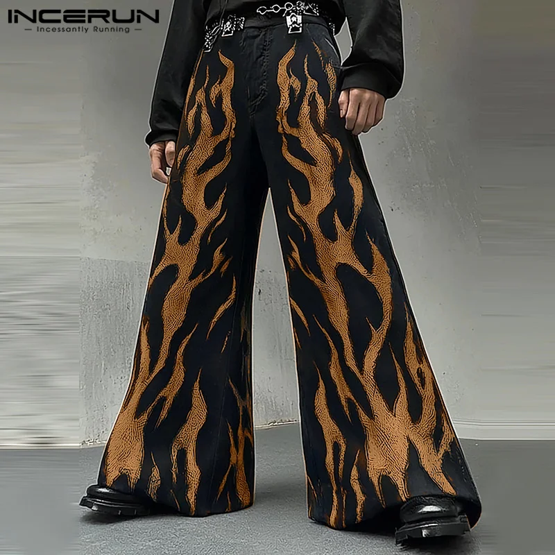 INCERUN American Style Trousers Stylish Men's Printed Graffiti Design Pant Casual City Walk Male Hot Selling Wide Leg Pantalons