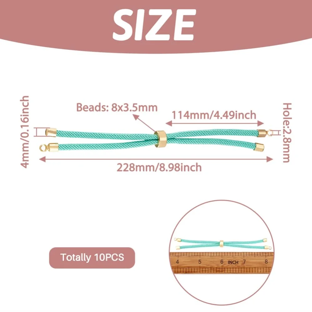10Pcs Nylon Twisted Cord Bracelet Making Adjustable Slider Bracelets With Brass Findings For DIY Jewelry Making Accessories