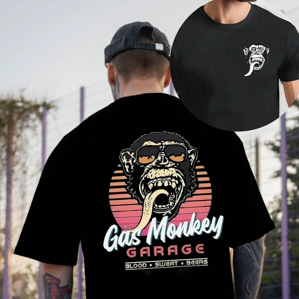 هدايا الرجال مذهلة الأساسية على الوجهين قرود الغاز المرآب القطن تي شيرت الرجال الصيف عادية الجرافيك Harajuku الشارع الشهير النساء