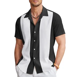 Simple personality multi-color striped printed men's short sleeve shirt Comfortable elegant men's top 5XL