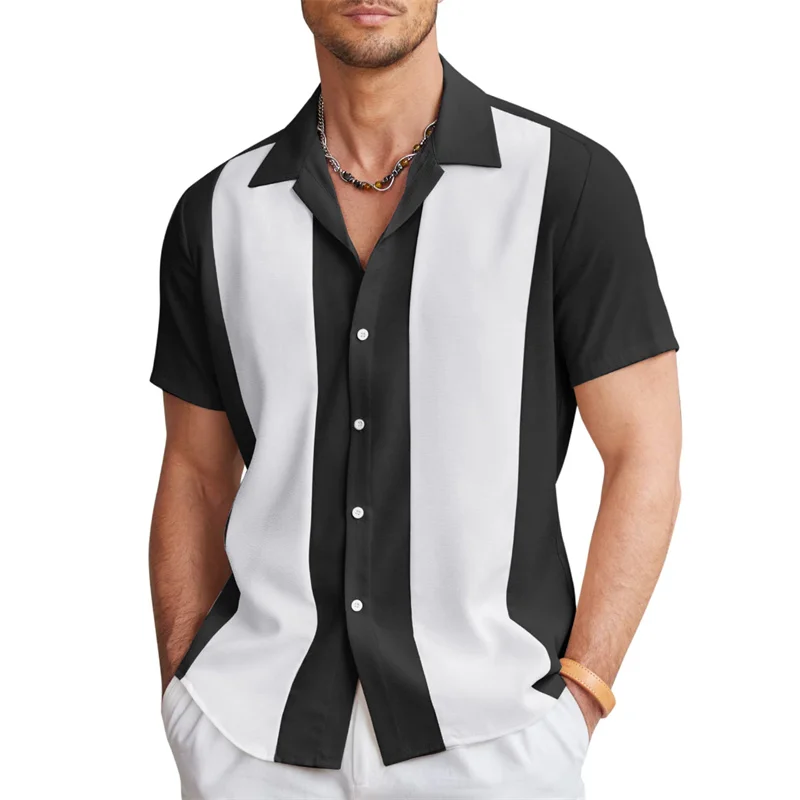 Simple personality multi-color striped printed men's short sleeve shirt Comfortable elegant men's top 5XL