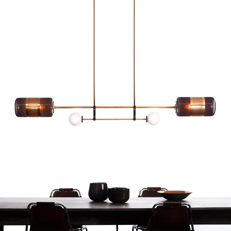 Post-modern dining room chandelier simple all-copper creative personality art designer long bar chandelier