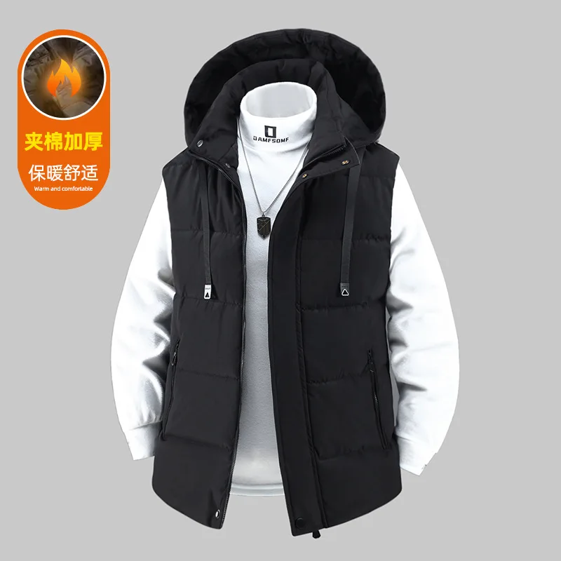 

2025 Casual Youth Cotton Jacket Vest, Warm and Thick Solid Color Vest, Warm Coat with Fashionable Hood