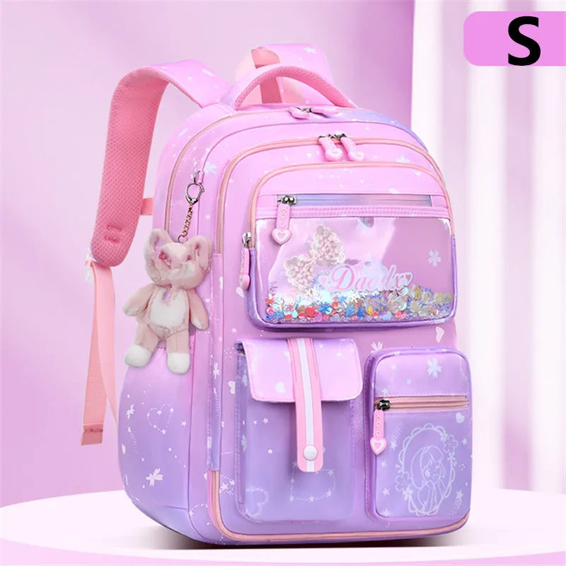 Primary Bow Knot Schoolbag With Rabbit Pendant For Girls Orthopaedics Kids Backpack Kawaii Waterproof School bag Nylon Backpacks