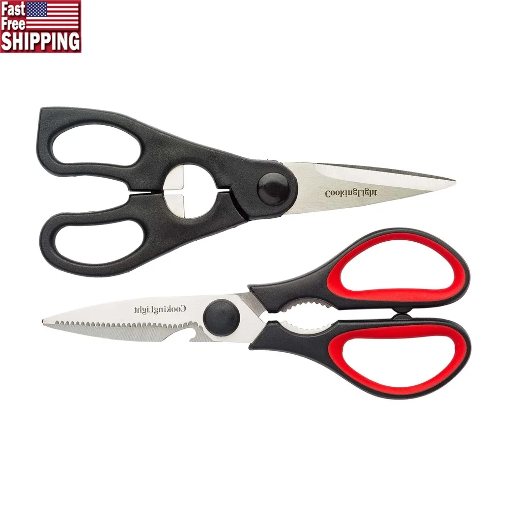 

Stainless Steel Kitchen Shears Set 2 Piece Heavy Duty Ergonomic Multipurpose Scissors with Built-in Bottle Opener and Seafood