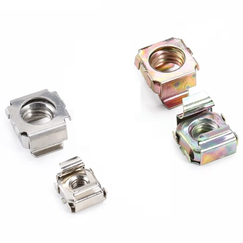 Zinc-Nickel Plated Quartet Floating Nuts - M4-M12, Snap-In Square Cage Nuts, Elastic Enclosure