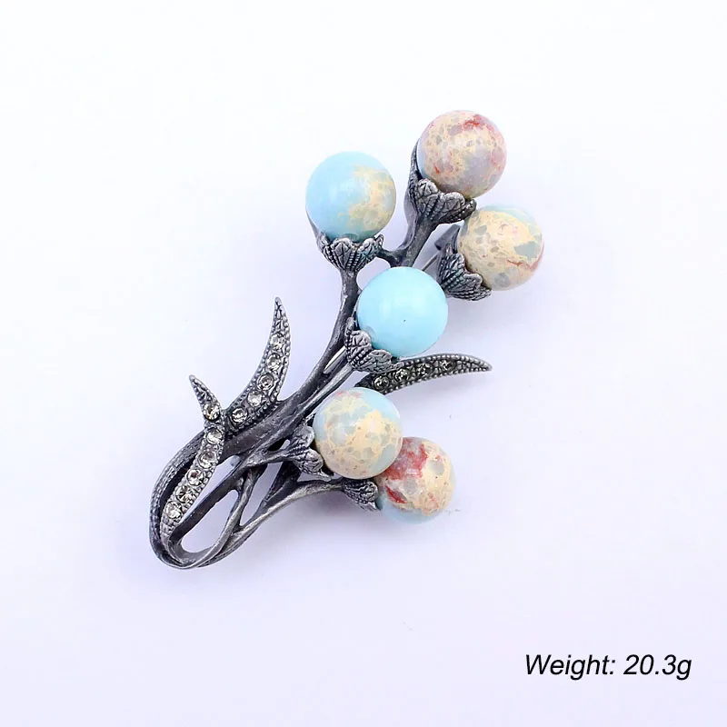 TANGTANG Antique Flower Brooch For Men And Women Nature Stone Tin Alloy Brooch Pin Accessories Unique Design Creative Pin Brooch