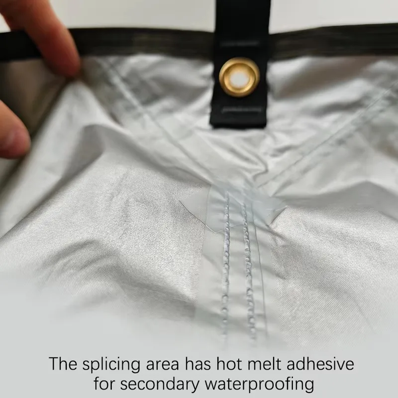 Lona parasol con revestimiento plateado resistente al agua, ideal para acampar al aire libre, hacer barbacoas y picnics. Disponible en varios tamaños, desde 3x3 hasta 4x5.