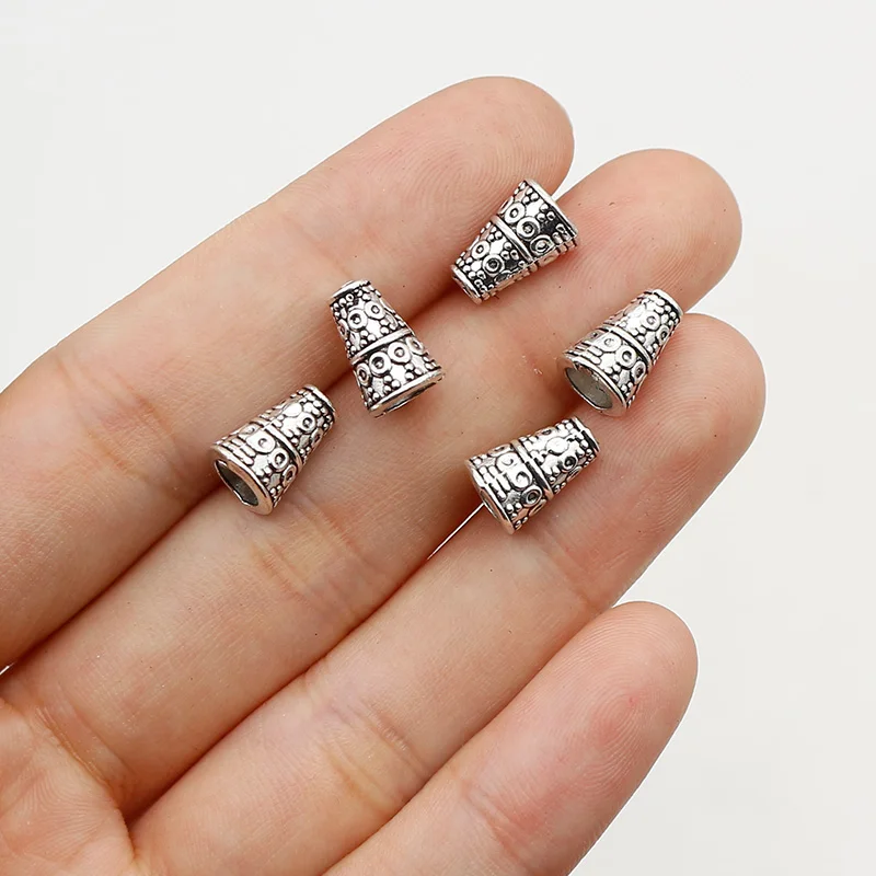 20pcs/Lot Pretty Tower Shape Tassel Cover Caps 10x7mm Antique Silver Color Metal Bead Caps Spacers End Trays DIY Jewelrys Crafts