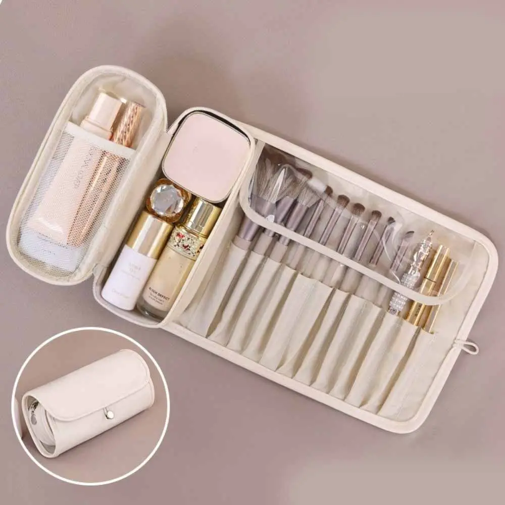 

Beauty Tool Waterproof Makeup Brush Bag Large Capacity Dust-proof Cosmetic Storage Bag Save Space PU Roll Cosmetic Bag Female