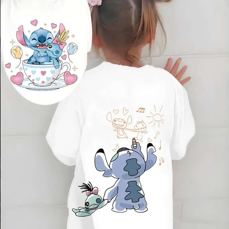 ديزني موضوع بارك الأعلى لطيف الكرتون غرزة على الوجهين الفتيان والفتيات أزياء تي شيرت الصيف جديد تنفس تي شيرت