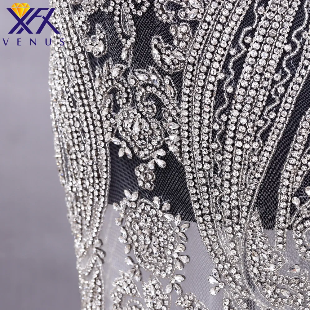 XFX VENUS 1 Set Handmade Crysta Wedding Diamond Long Bodice Patches Rhinestone Beaded Appliqued Patch Wedding Ball Gown