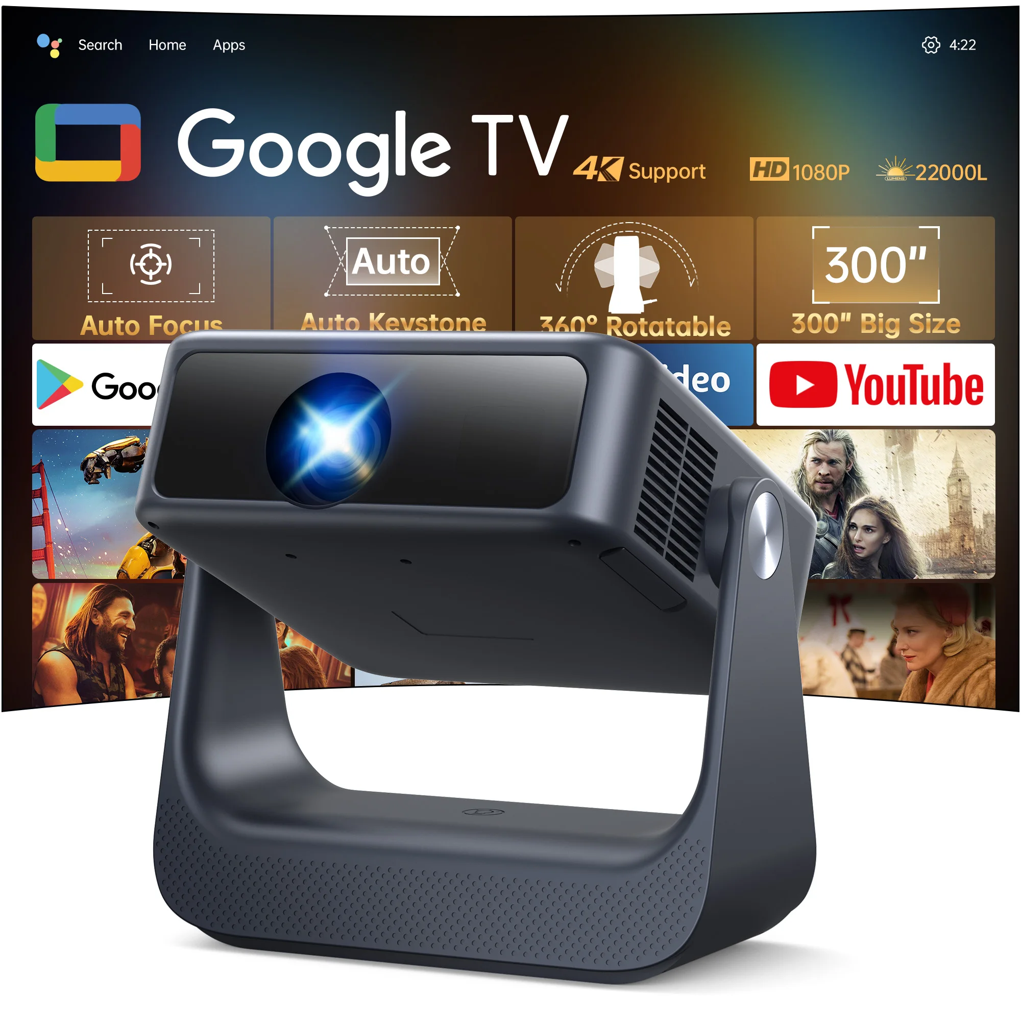 

OEM ATV Google Certified Projector Full HD Close Optical 1200 ANSI Lumens High End 4K LED Proyector Portable Android TV